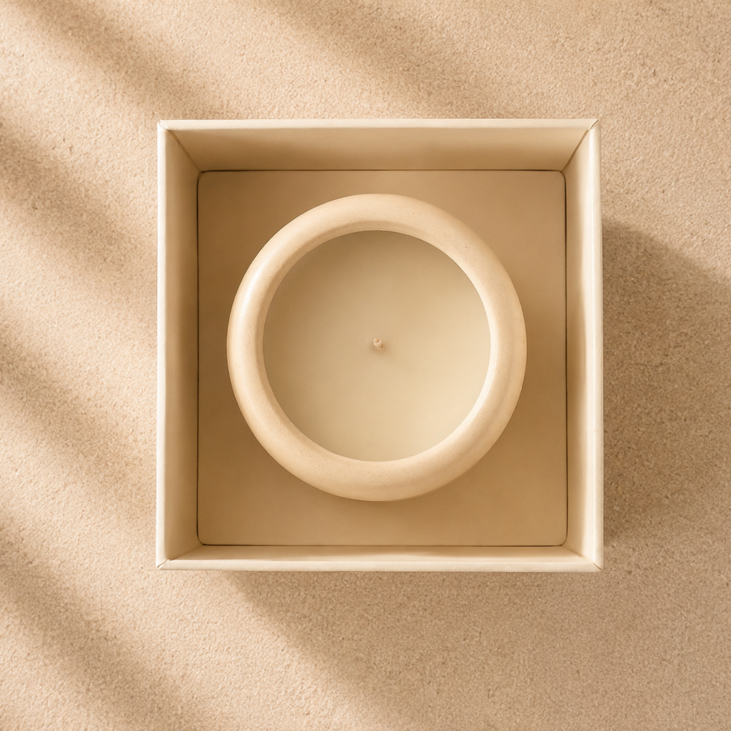 Bougie parfumée en céramique dans le Coffret Élégance Candléïa vue de dessu