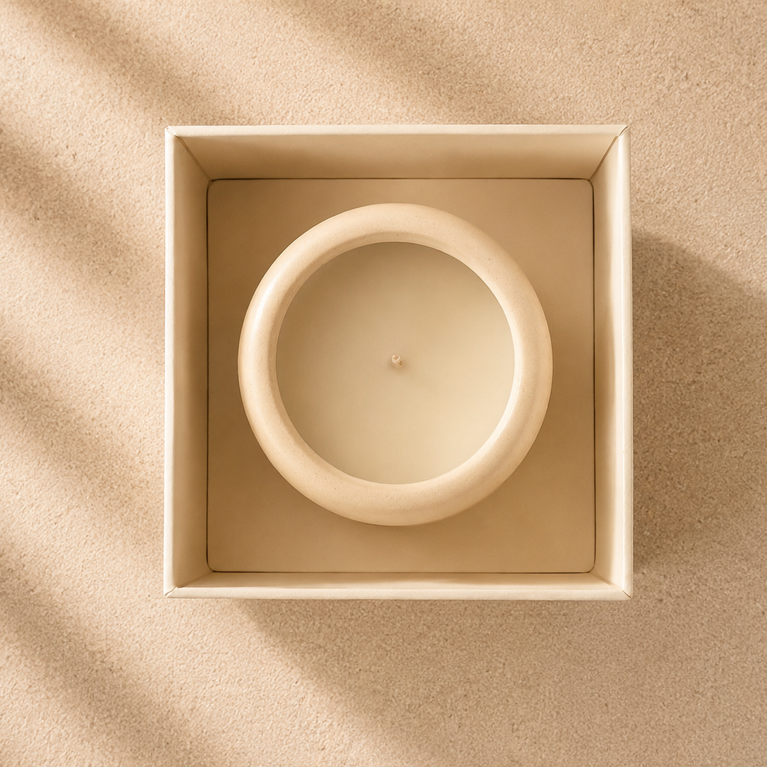 Bougie parfumée en céramique dans le Coffret Élégance Candléïa vue de dessu
