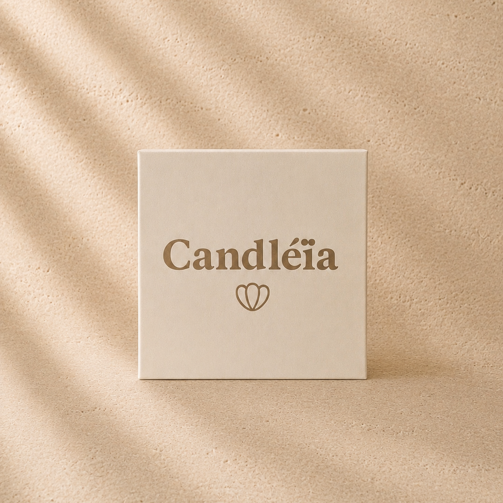 Coffret Élégance Candléïa fermé vu de face avec logo doré